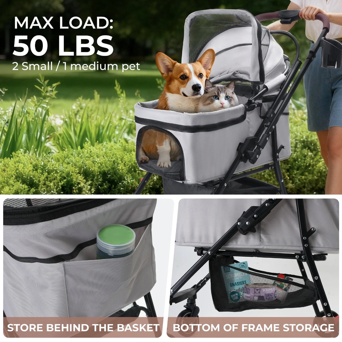 Kesoto Foldable 4 Wheel Pet Stroller For Dogs And Cats