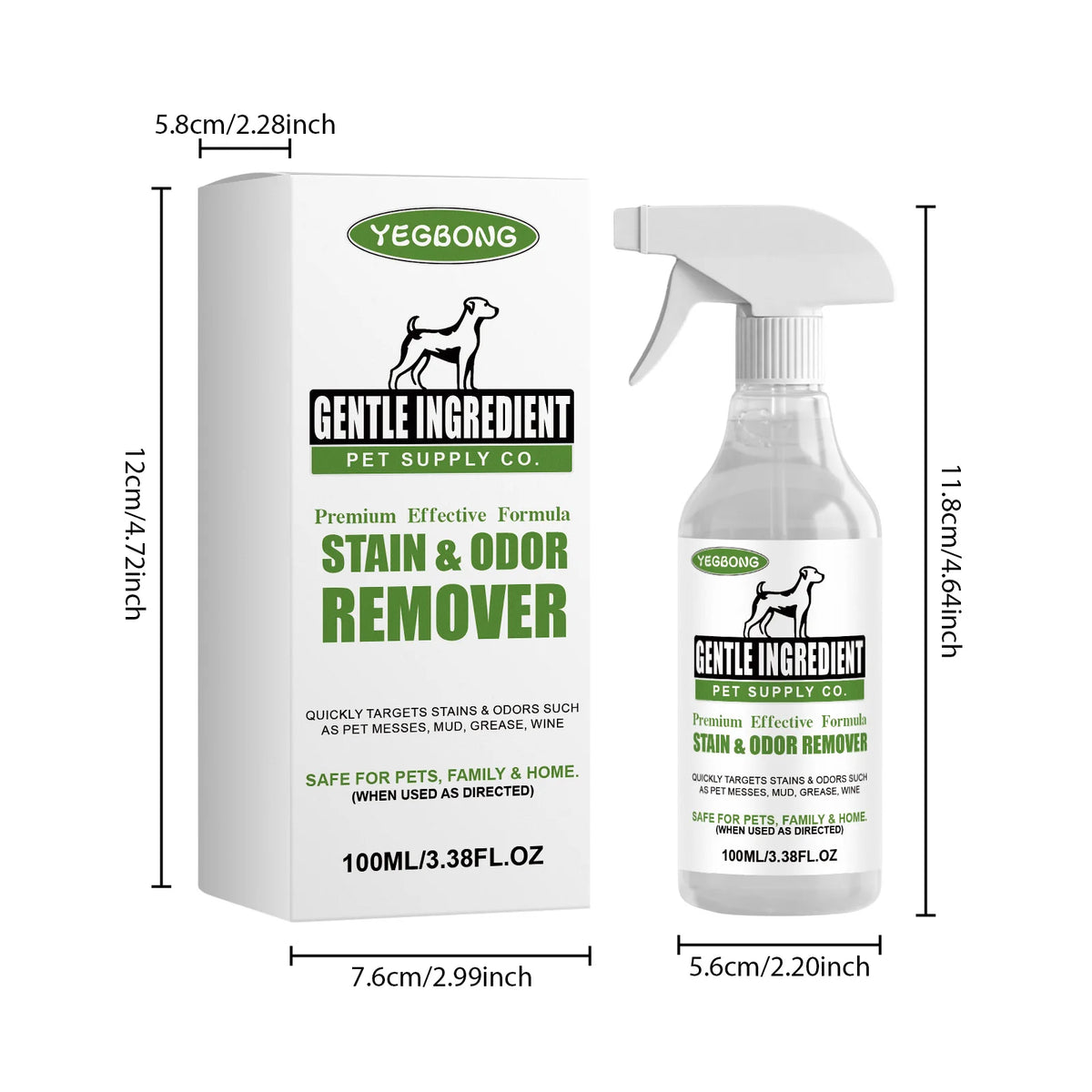 Yegbong Natural Gentle Pet Stain Cleaner Spray Odor Removal