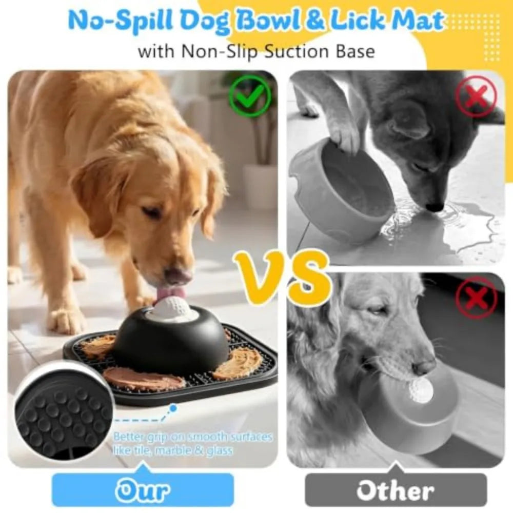 Slow Feeder Dog Bowl With Interactive Rolling Ball Lick Mat