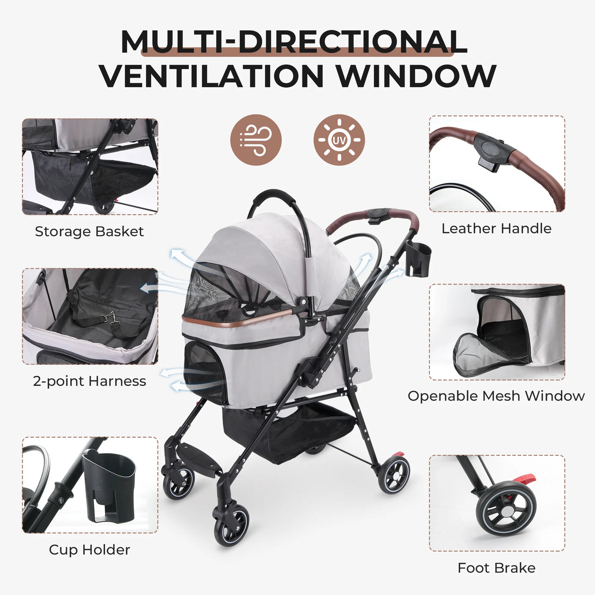 Kesoto Foldable 4 Wheel Pet Stroller For Dogs And Cats
