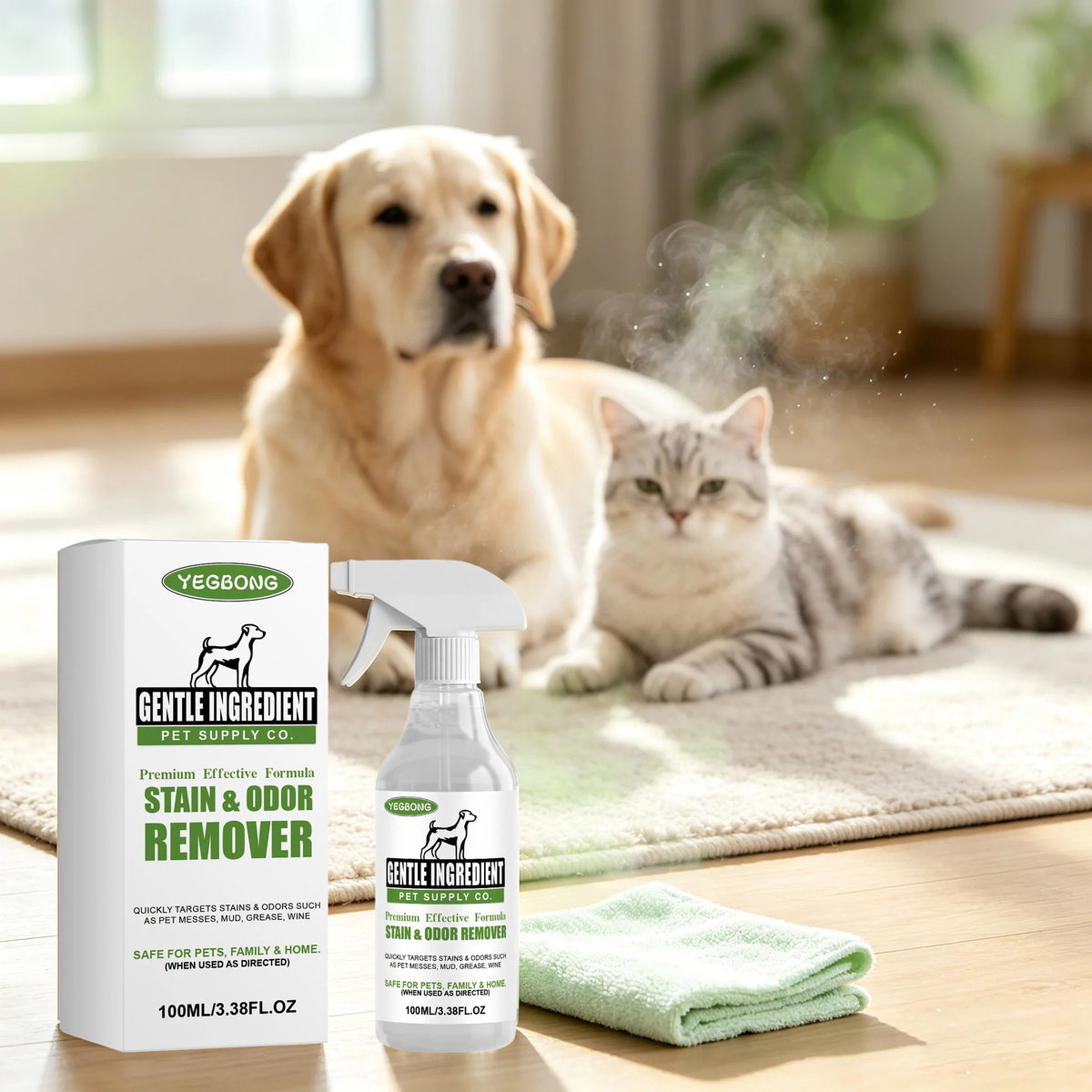 Yegbong Natural Gentle Pet Stain Cleaner Spray Odor Removal