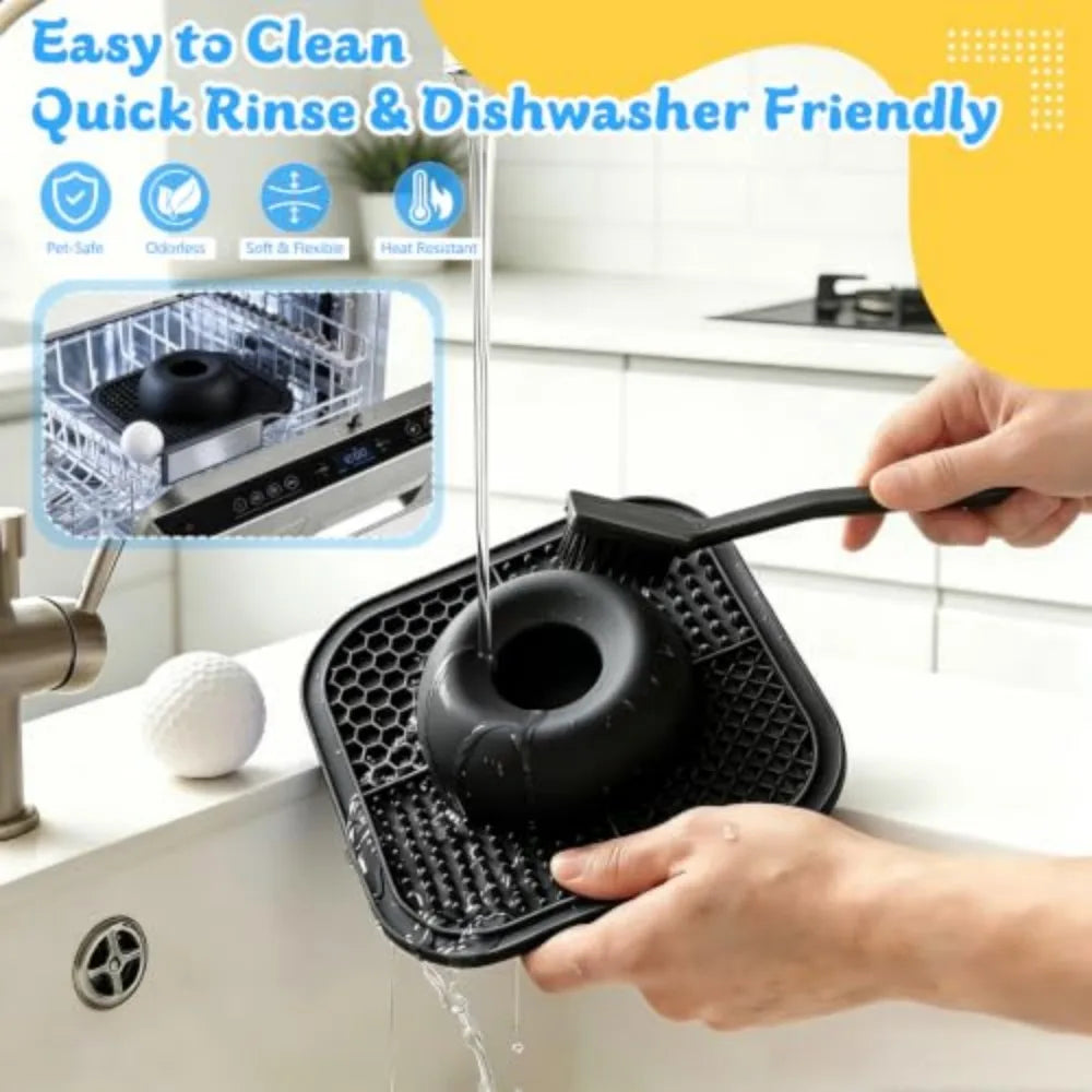 Slow Feeder Dog Bowl With Interactive Rolling Ball Lick Mat