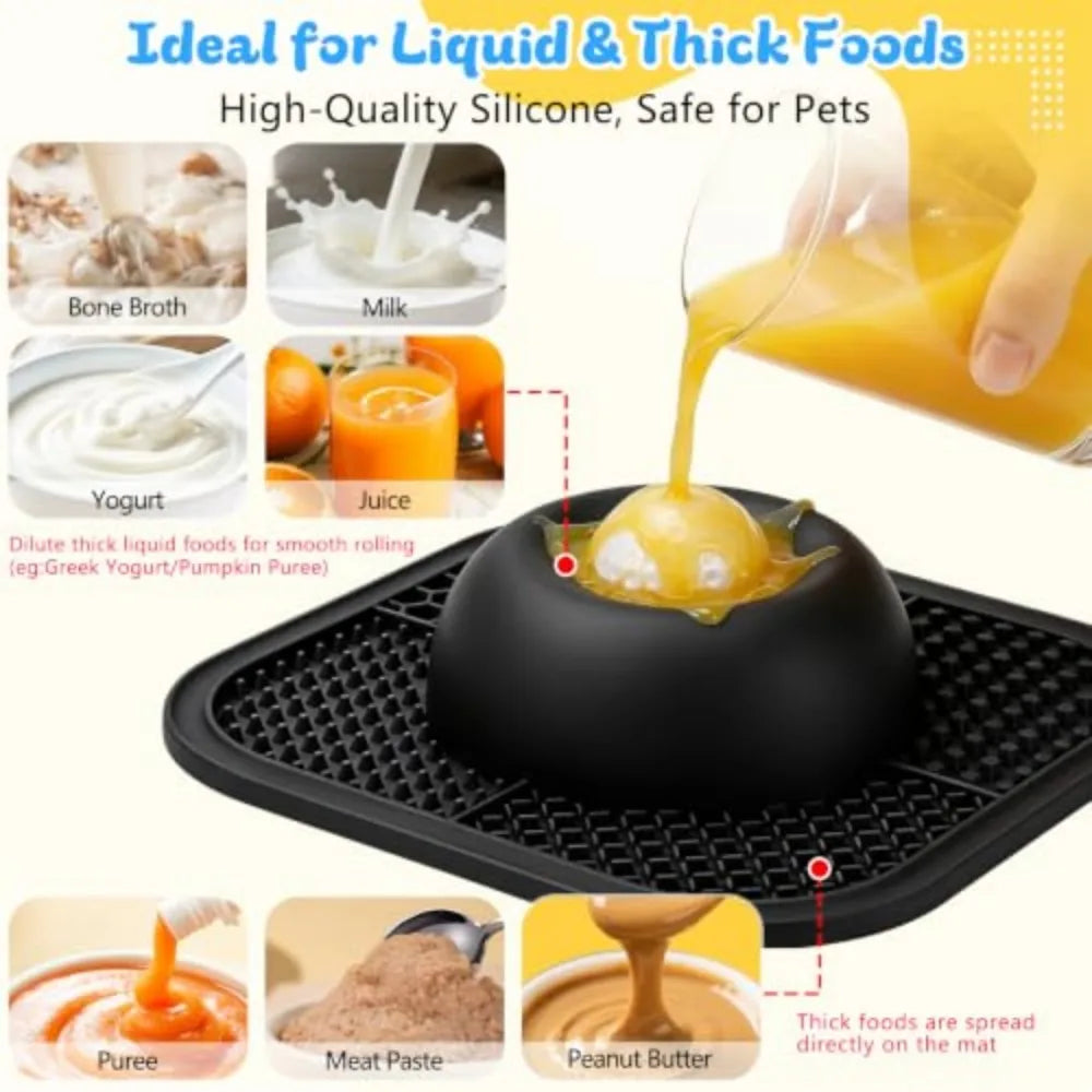 Slow Feeder Dog Bowl With Interactive Rolling Ball Lick Mat