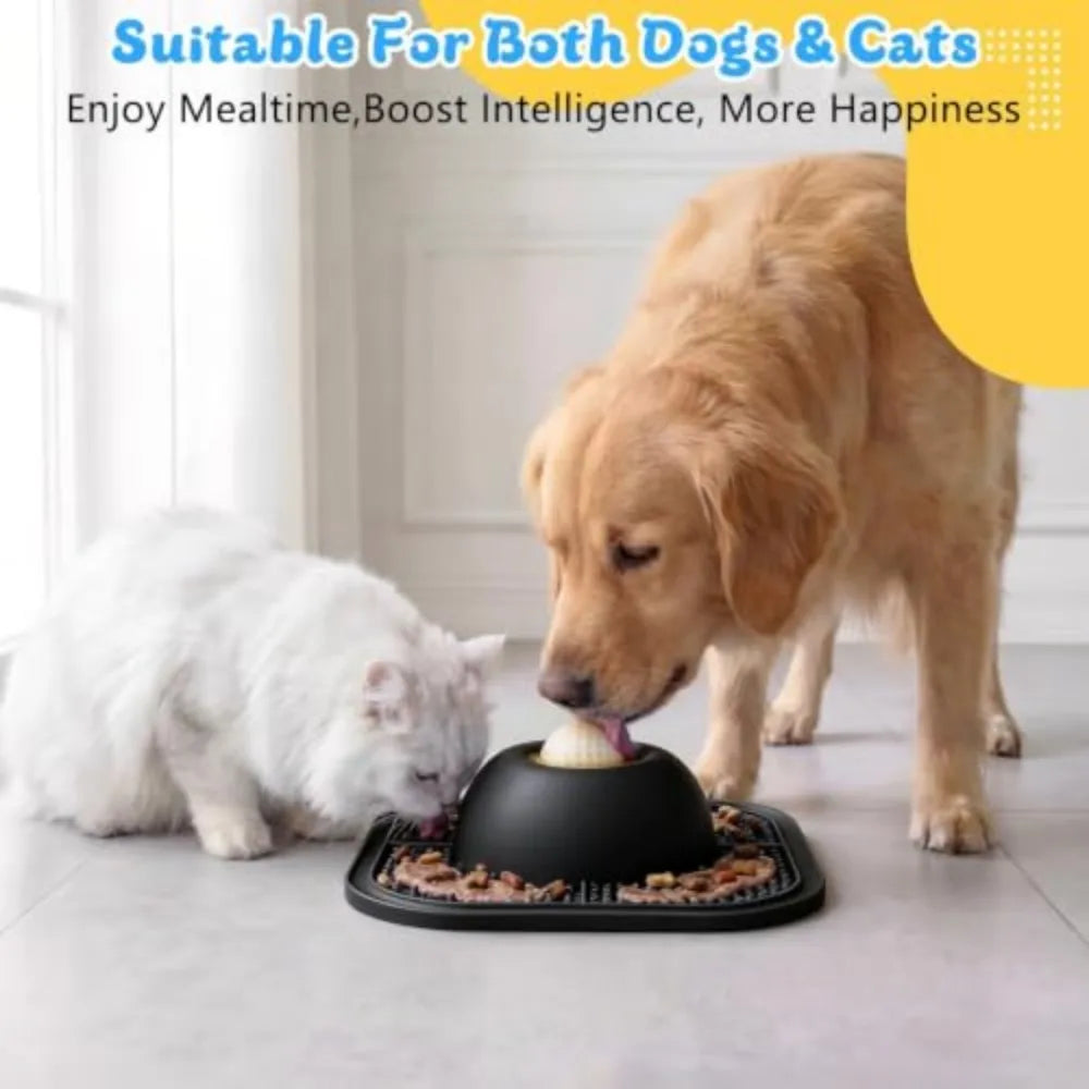 Slow Feeder Dog Bowl With Interactive Rolling Ball Lick Mat