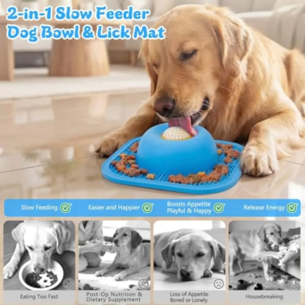 Slow Feeder Dog Lick Bowl With Anti Slip Rolling Ball Toy