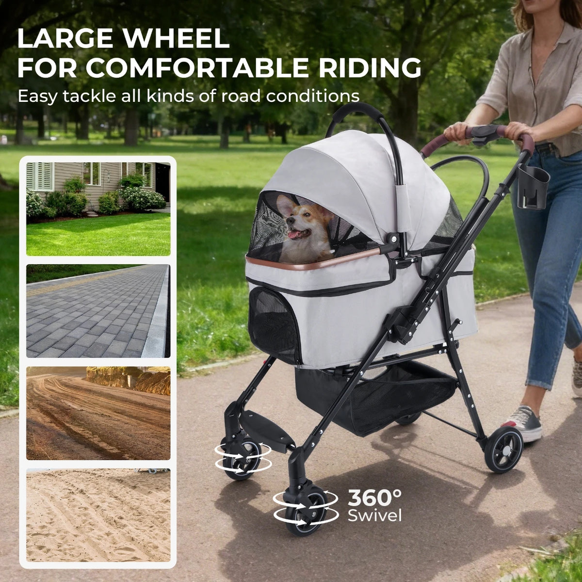 Kesoto Foldable 4 Wheel Pet Stroller For Dogs And Cats
