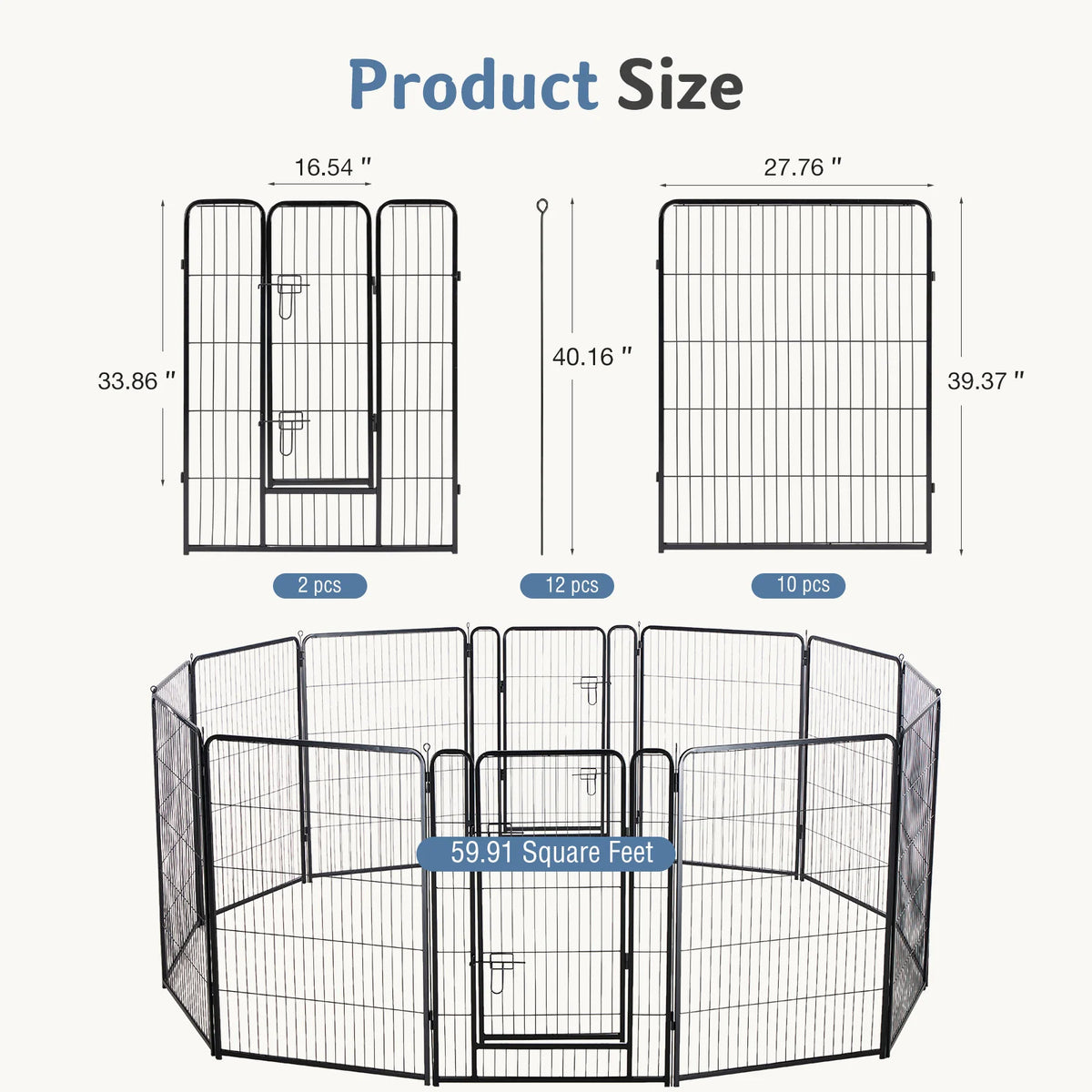 JHK Foldable Metal Dog Playpen Fence For Outdoor Pets