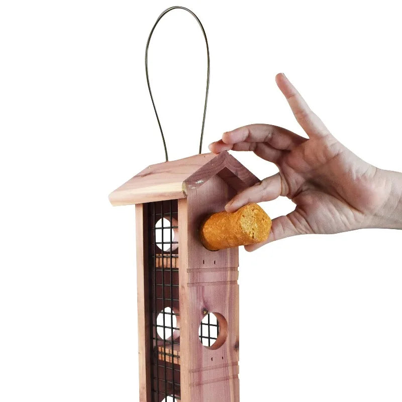 US Made Cedar Bird Suet Feeder With Four Plug Capacity