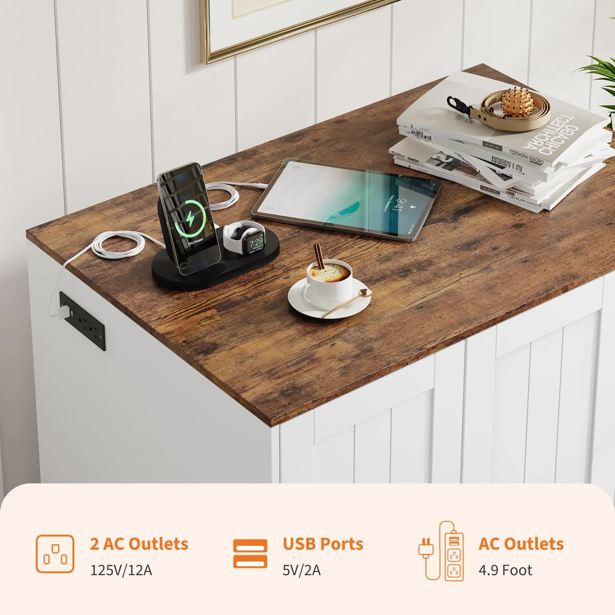 HiMISS Wooden Cat Litter Enclosure With Power Outlet And Collector