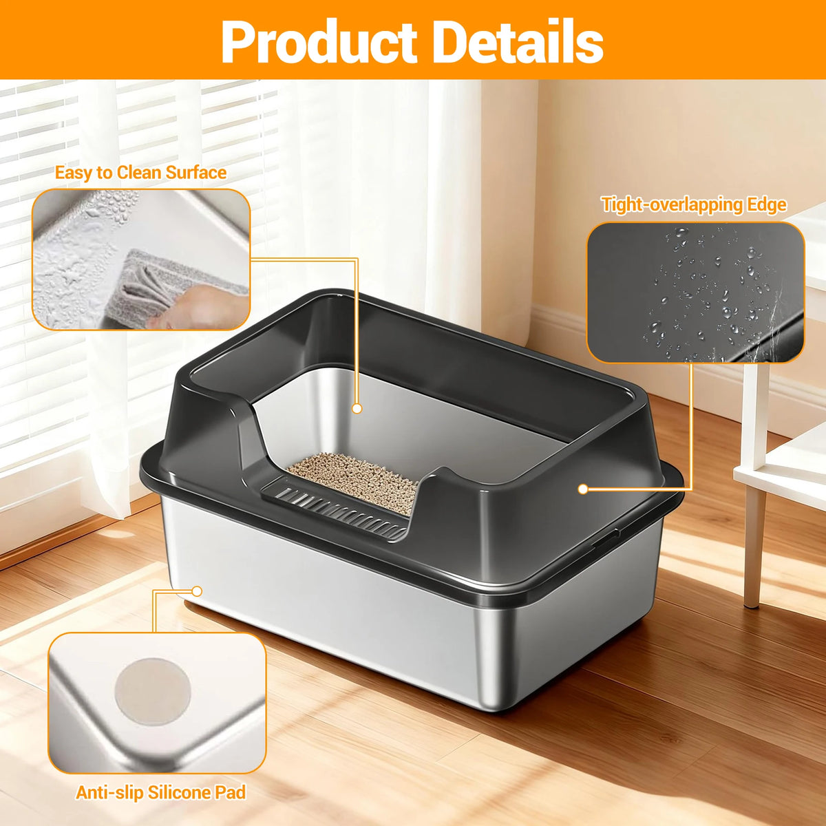 EliteZ Stainless Steel Cat Litter Box Odor Resistant Durable Design