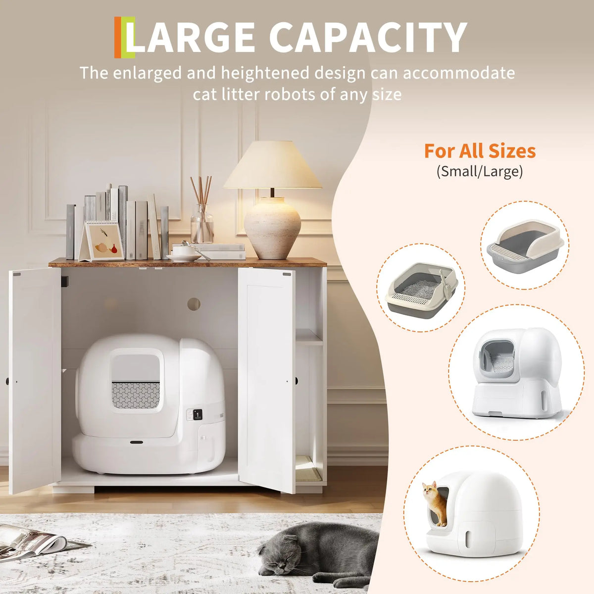 HiMISS Wooden Cat Litter Enclosure With Power Outlet And Collector