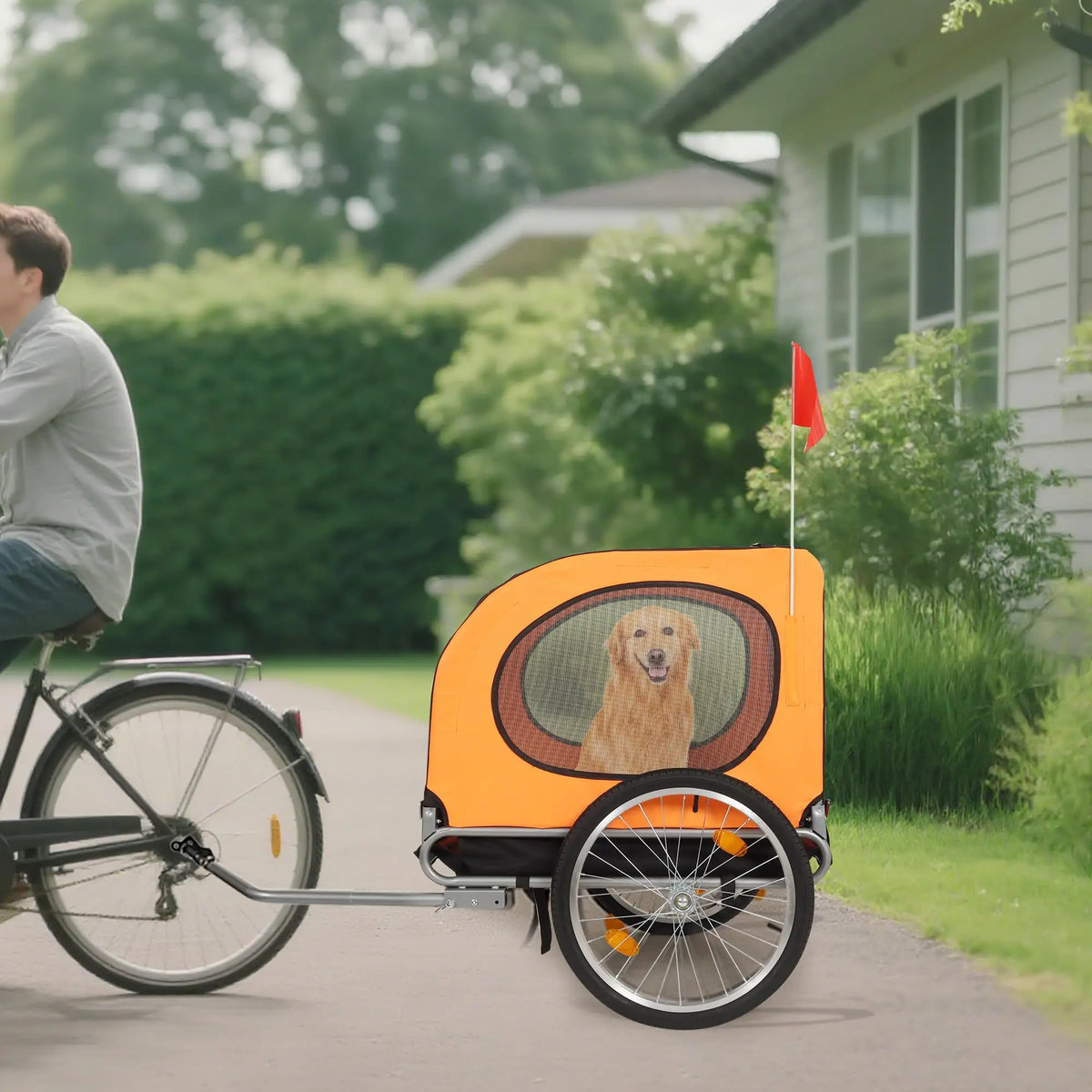 Foldable Dog Bike Trailer With Quick Release Wheels And Canopy