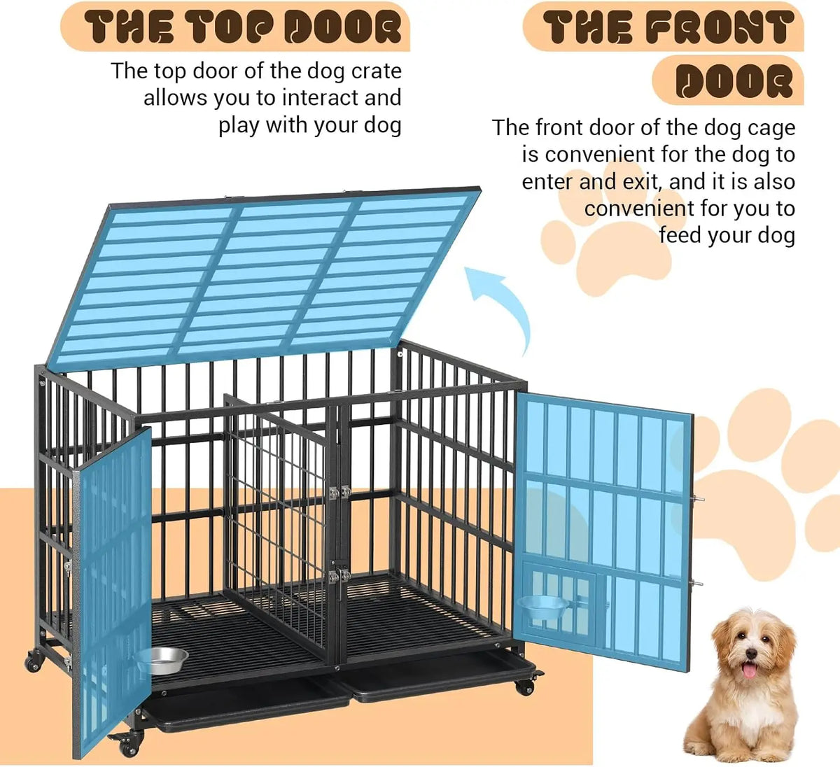 Garvee Heavy Duty Metal Dog Crate Featuring Double Doors And Wheels