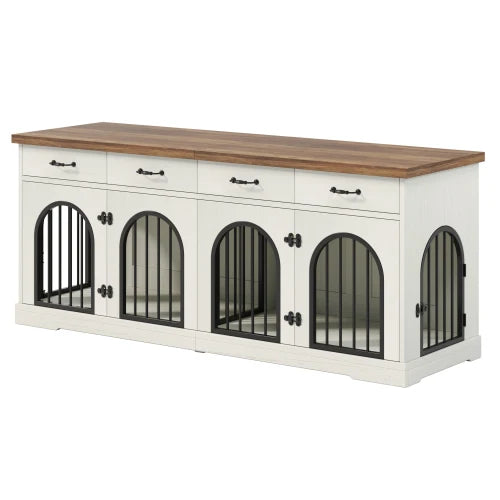 Indoor Dual Dog Crate Furniture With Drawers And End Table