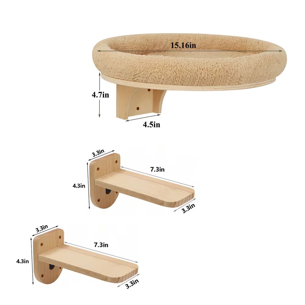 CWV Wall Mounted Solid Wooden Cat Hammock With Scratching Post
