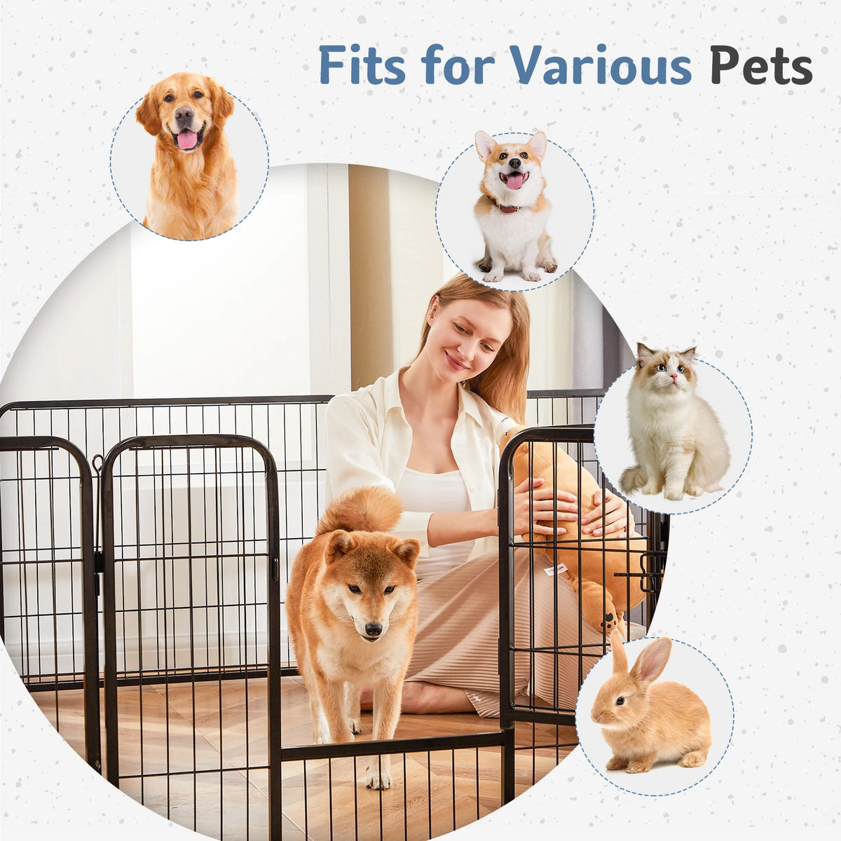 JHK Foldable Metal Dog Playpen Fence For Outdoor Pets
