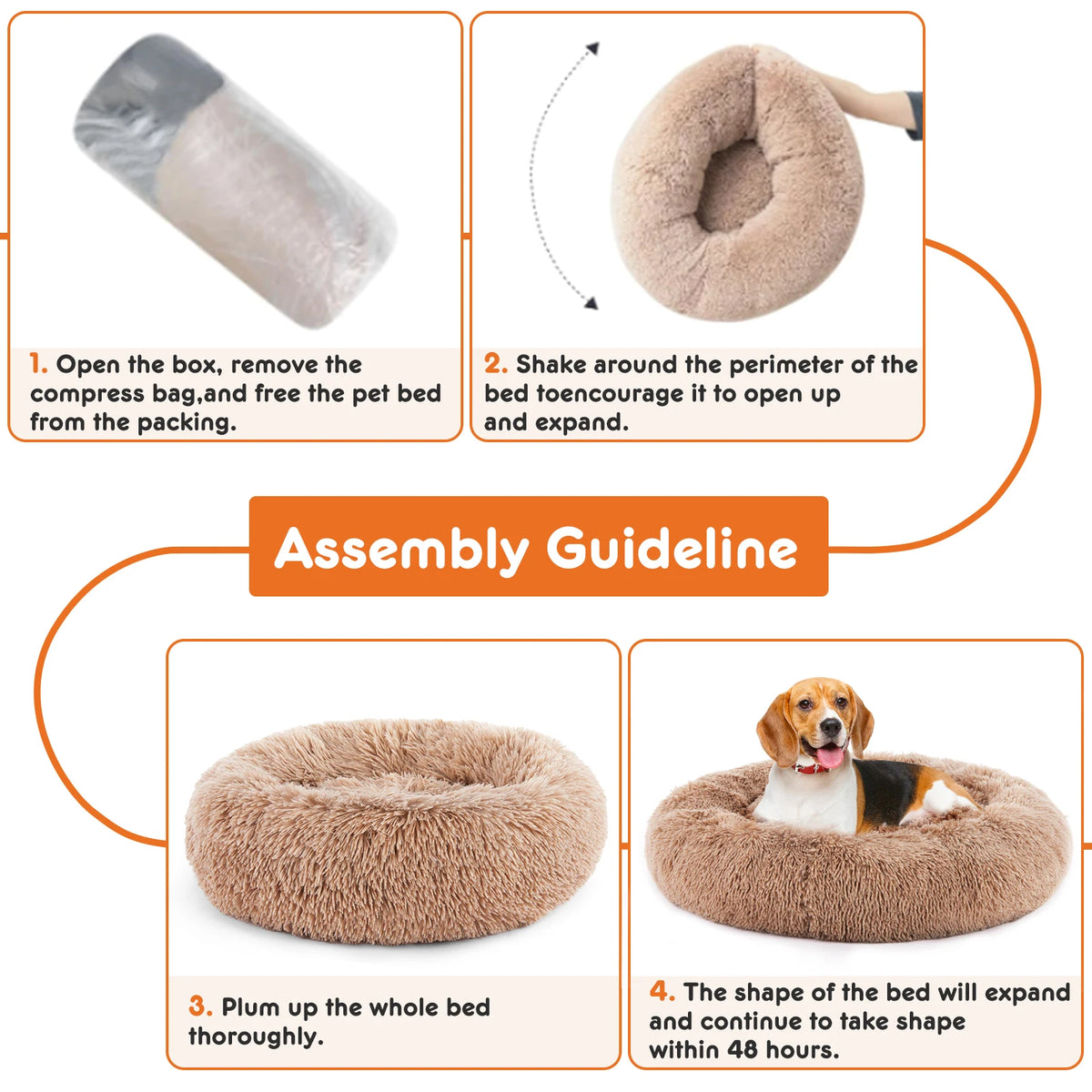JHK Washable Round Dog Bed Featuring Soft Coral Fleece Surface