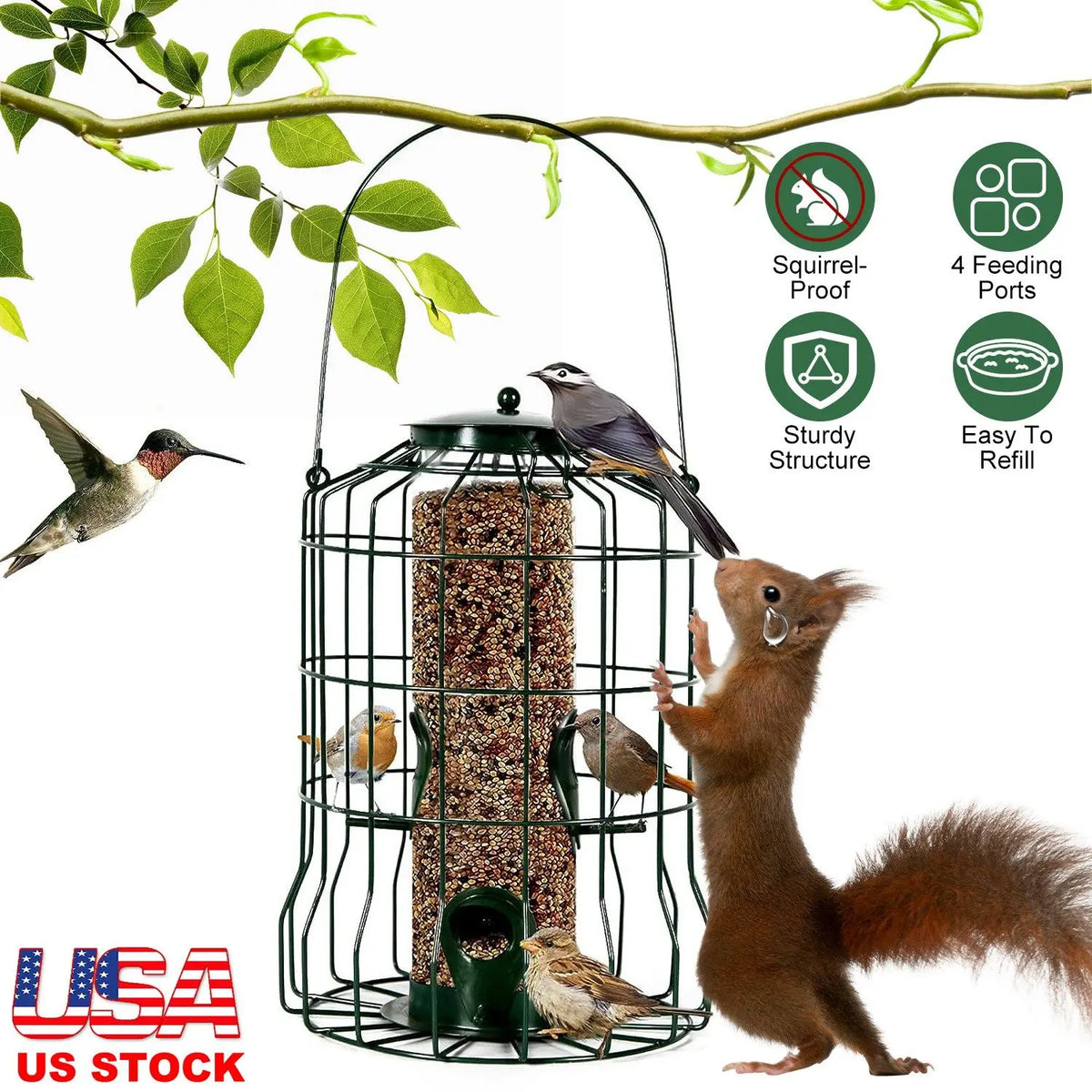 Outdoor Squirrel Proof Metal Bird Feeder With Four Feeding Ports