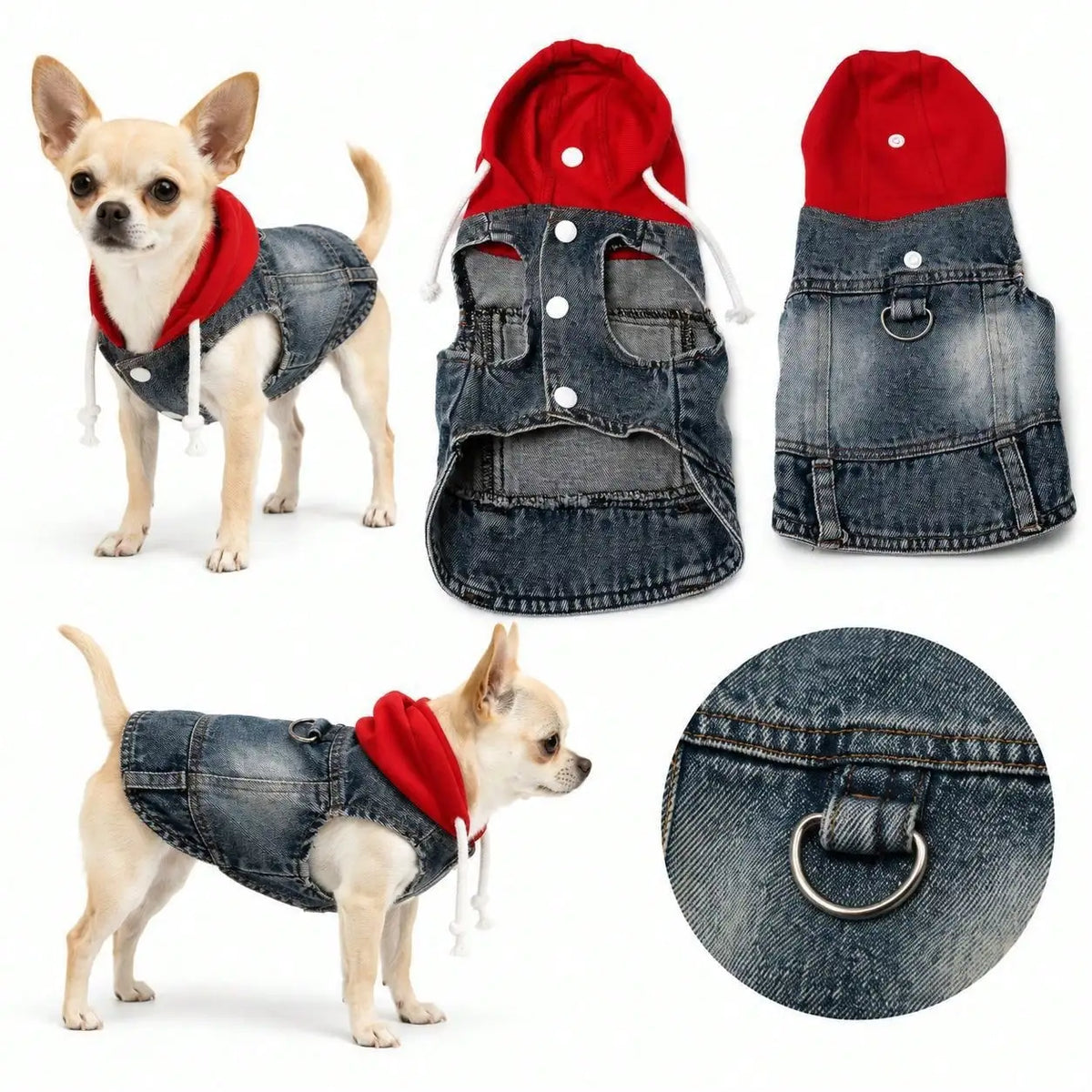 One Piece Denim Pet Hoodie With Drawstring For Pets
