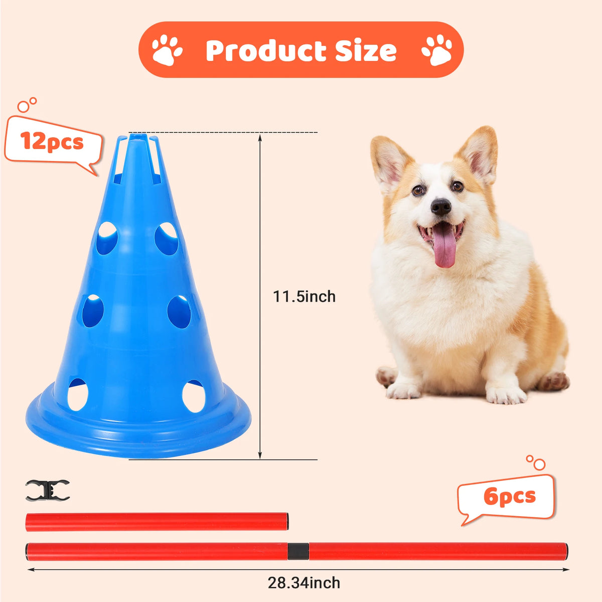 Adjustable Dog Agility Training Cone And Pole Set With Bag