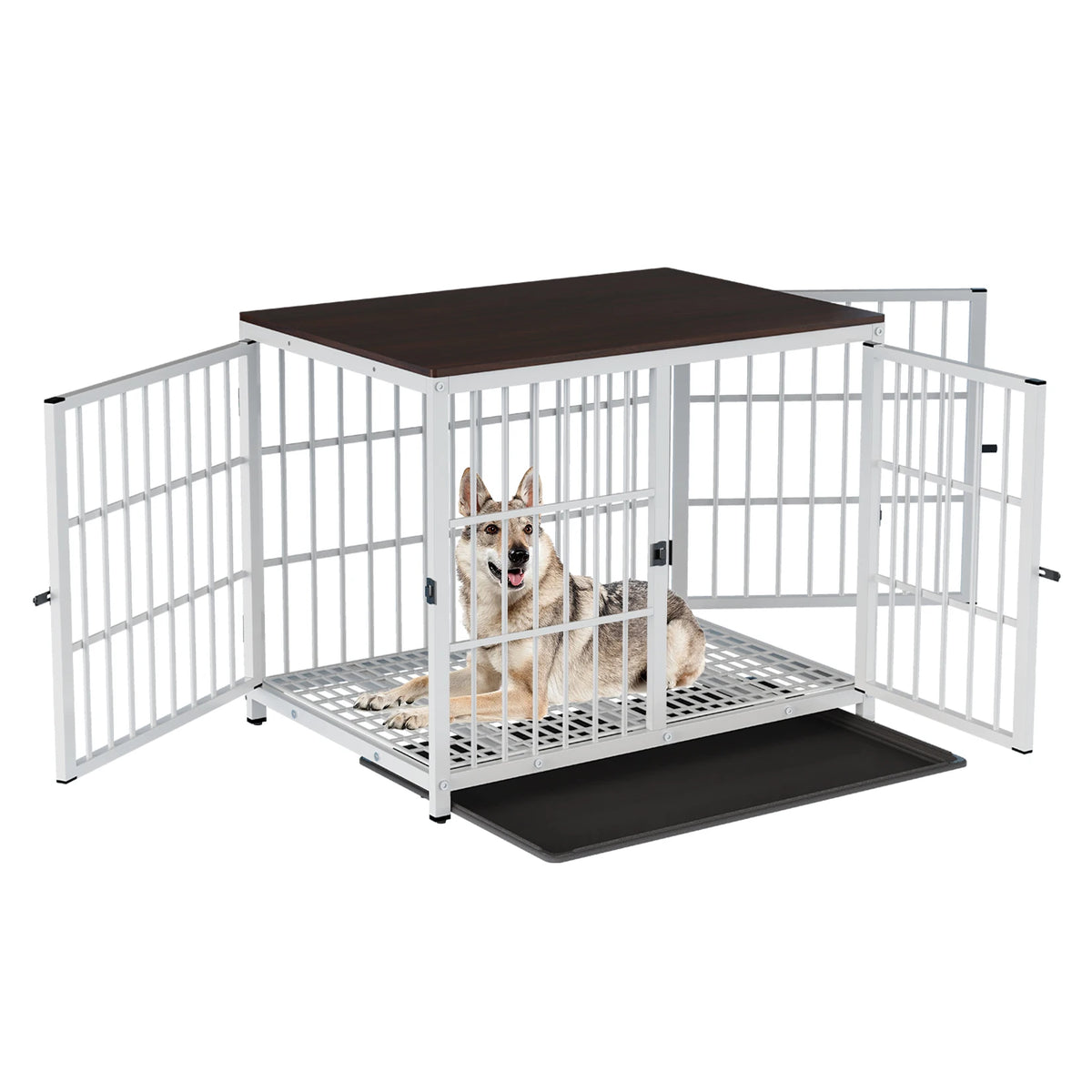 Bingopaw Wooden Dog Crate With Metal Frame And Removable Tray