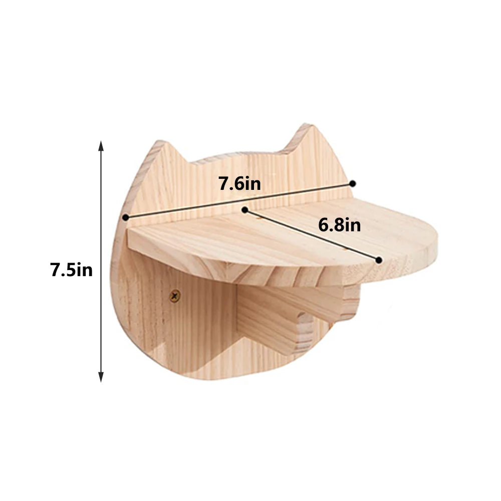 CWV Pine Wood Wall Mounted Cat Shelves With Moon Hammock