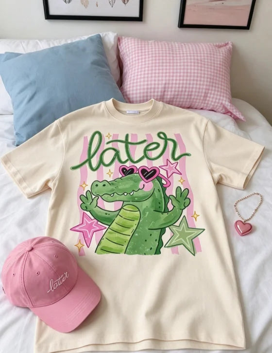 Women's Vintage Cotton Crocodile Print Graphic T-Shirt