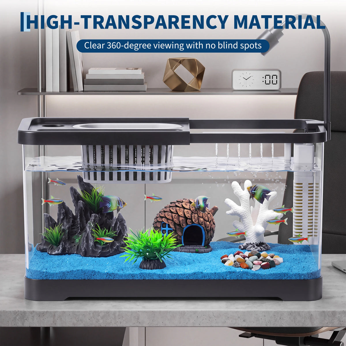 Compact Fish Tank Starter Kit With Led Light And Filter
