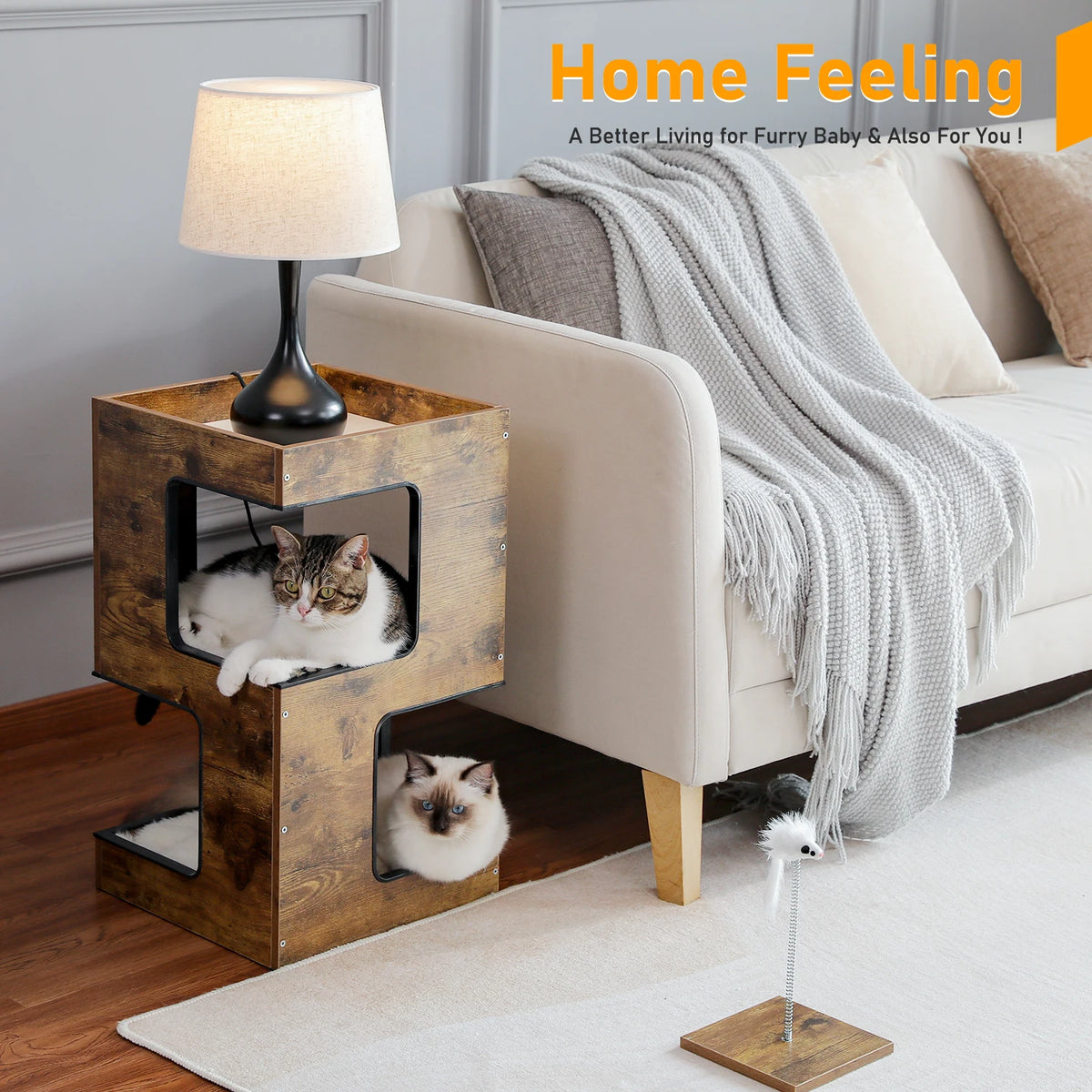 PAWZ Road Modern Wood Cat Condo House With Scratching Pad
