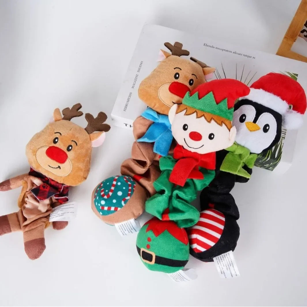 Adorable Fleece Christmas Elf Penguin Squeaky Dog Toy