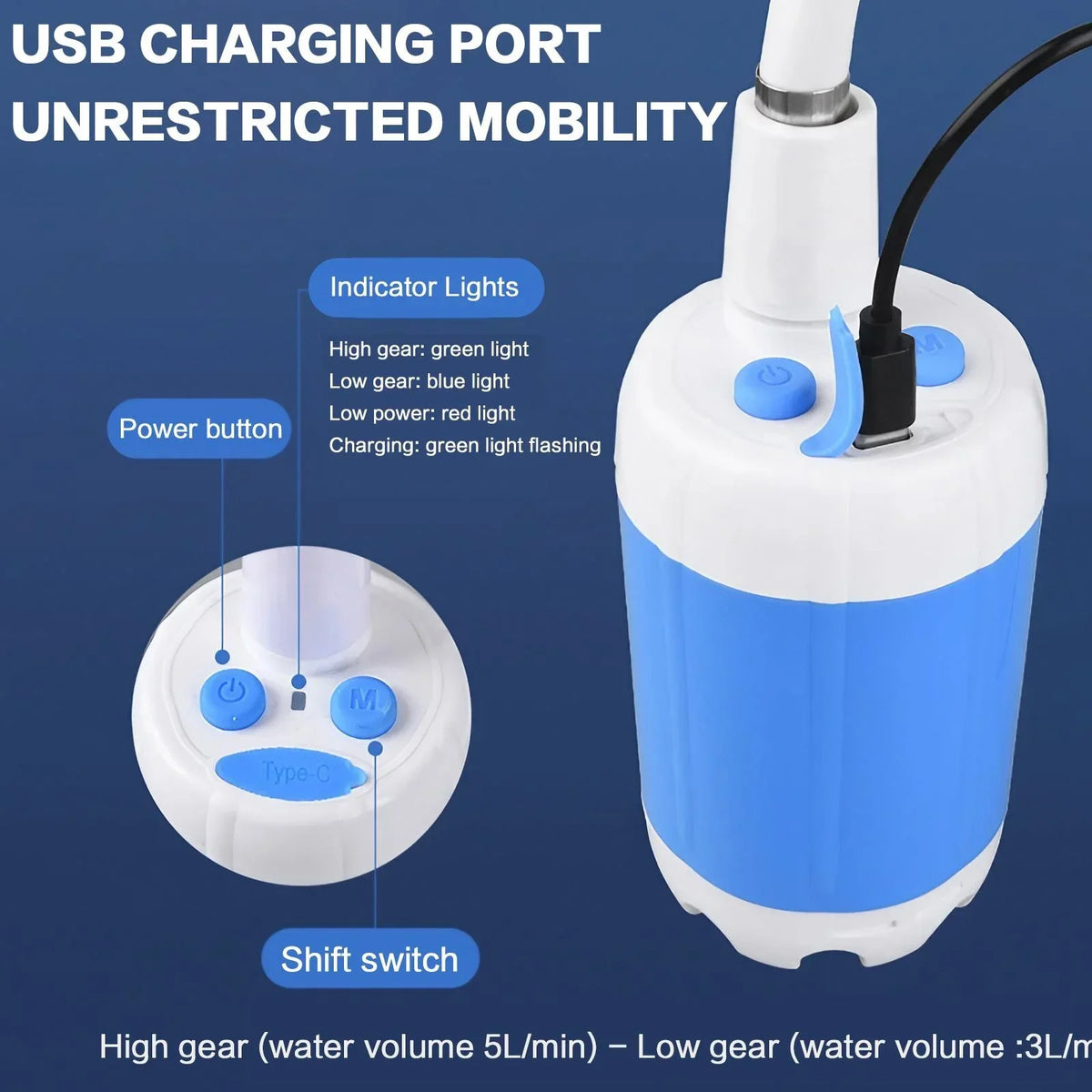 Rechargeable Portable Pet Shower Pump Hose For Home Outdoor Cleaning