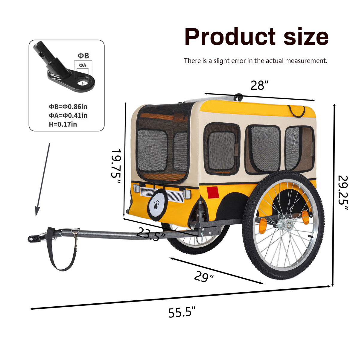 Foldable Dog Bike Trailer With Steel Frame And Pneumatic Tires