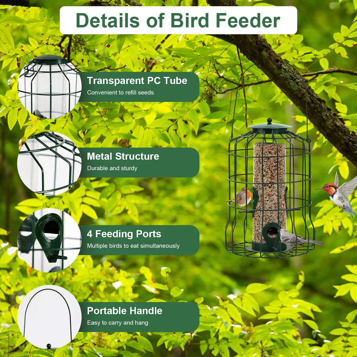 Outdoor Squirrel Proof Metal Bird Feeder With Four Feeding Ports