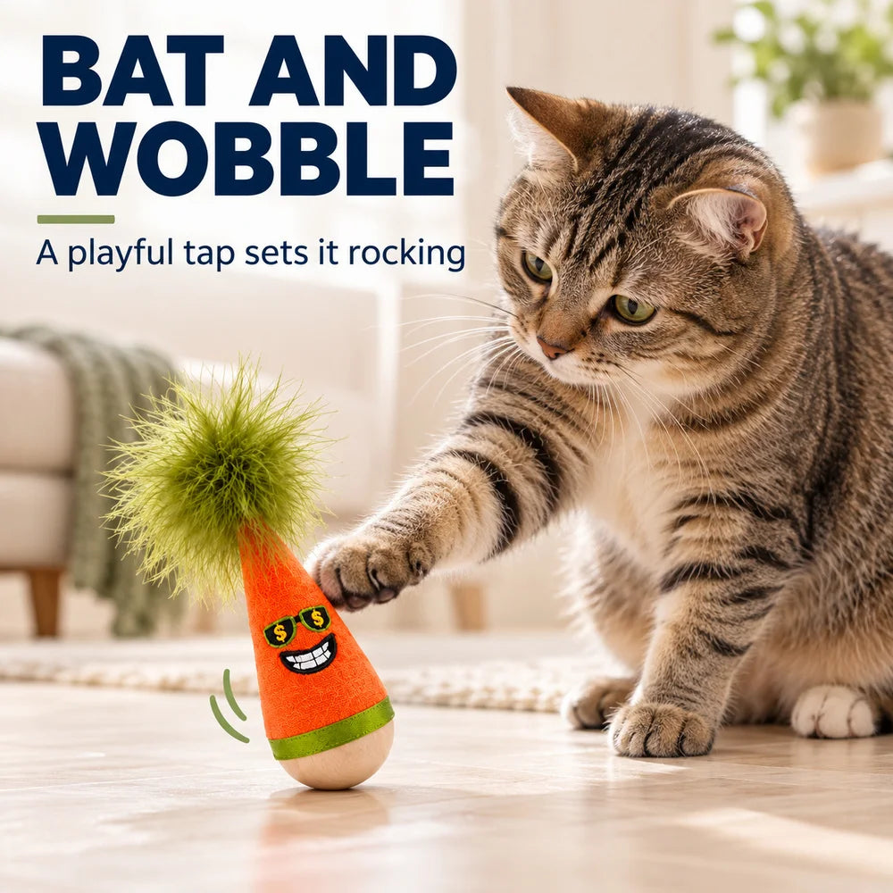 Zoe Interactive Wobble Cat Toy With Soft Chirping Bird