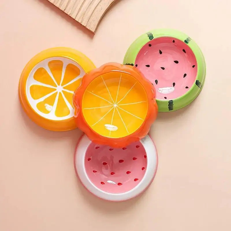 Ceramic Watermelon Cat Food Bowl With Slow Feeder Design