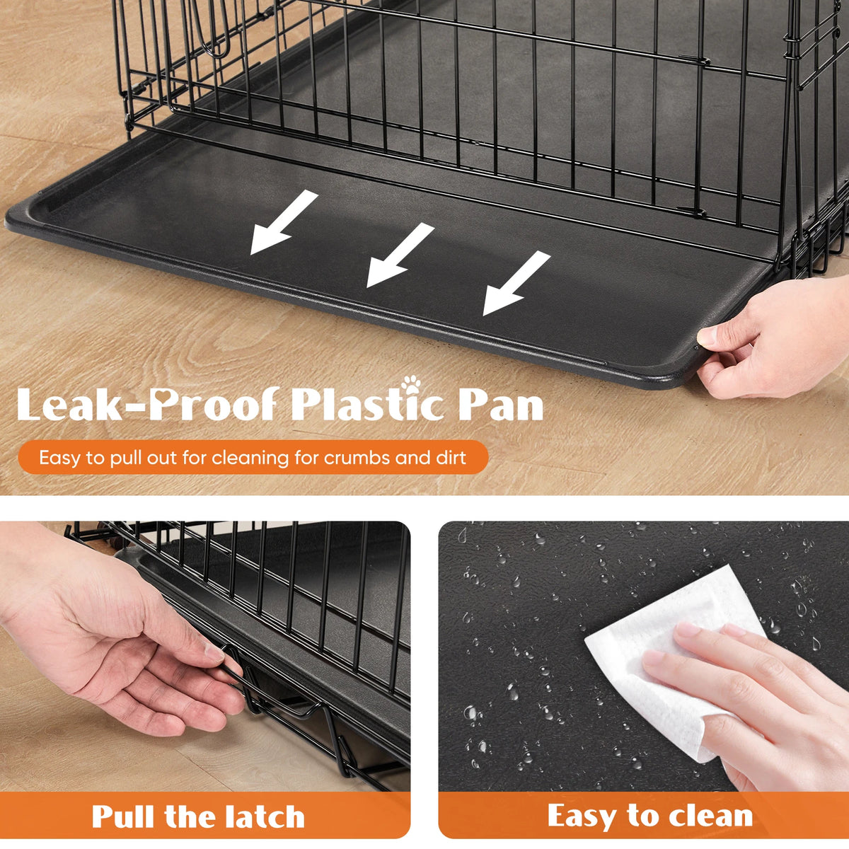 Jhk Foldable Metal Wire Dog Cage With Leakproof Pan Tray