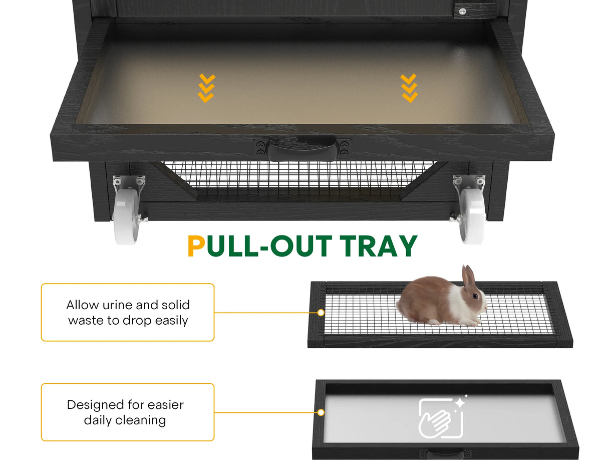 Outdoor Wooden Rabbit Hutch With Pull Out Tray And Wheels