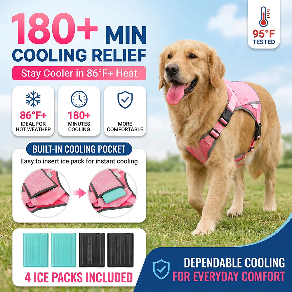 Lightweight Dog Cooling Vest Featuring Replaceable Freezer Packs