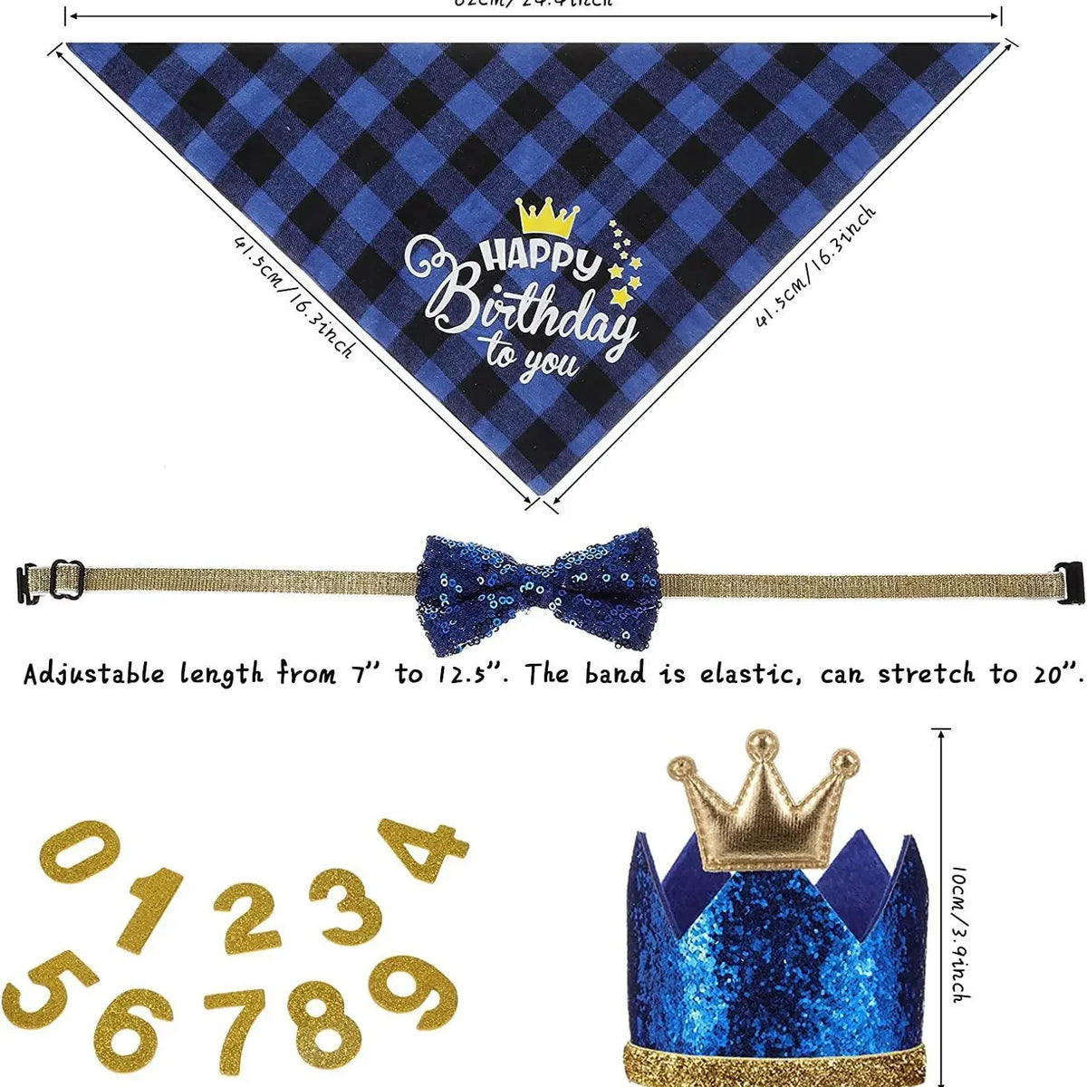 Premium Leather Pet Birthday Crown Hat And Bandana Accessory Set