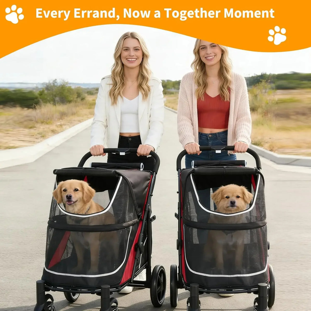 Garvee Heavy Duty Foldable Dog Stroller With Mesh Storage Basket