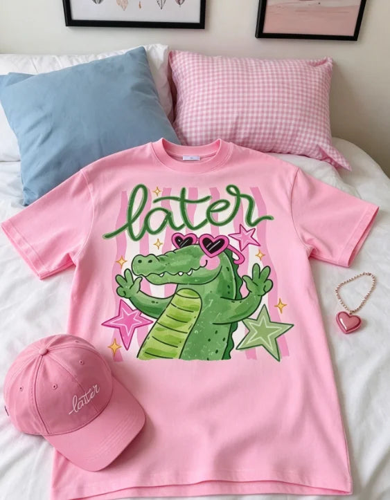 Women's Vintage Cotton Crocodile Print Graphic T-Shirt