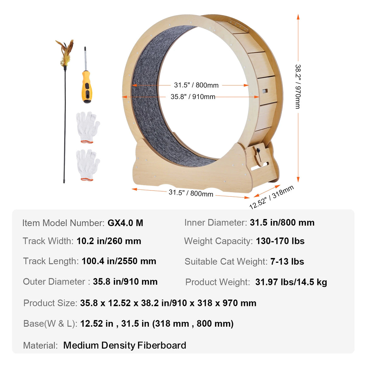 Wooden Cat Exercise Wheel With Carpet And Interactive Teaser