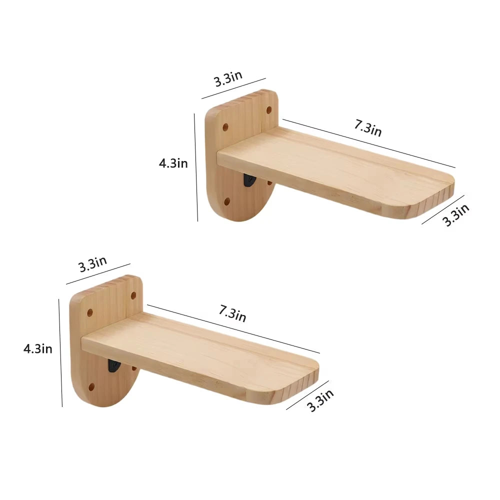 CWV Pine Wood Wall Mounted Cat Shelves With Moon Hammock