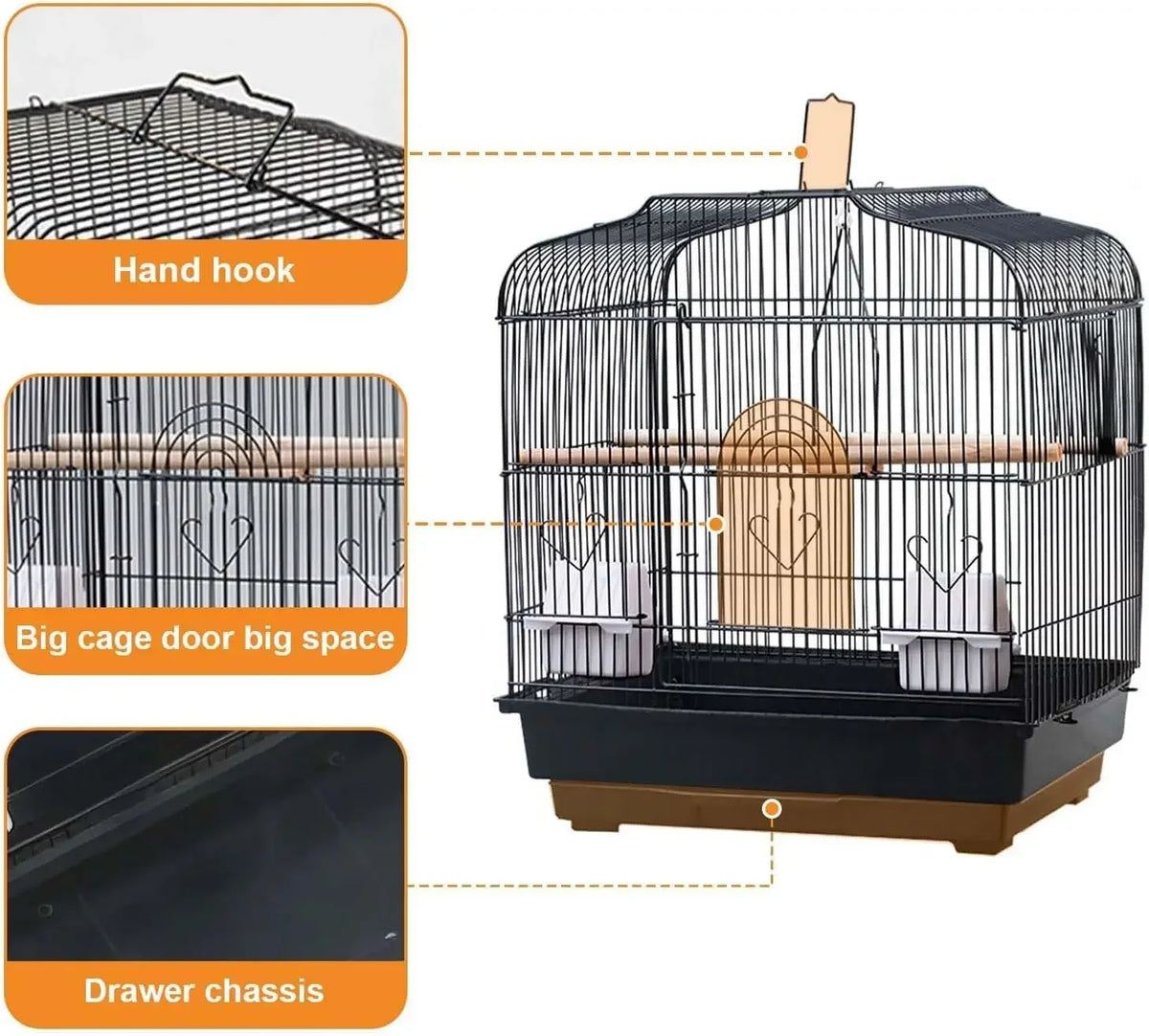 Portable Metal Bird Travel Cage With Perches And Feeder