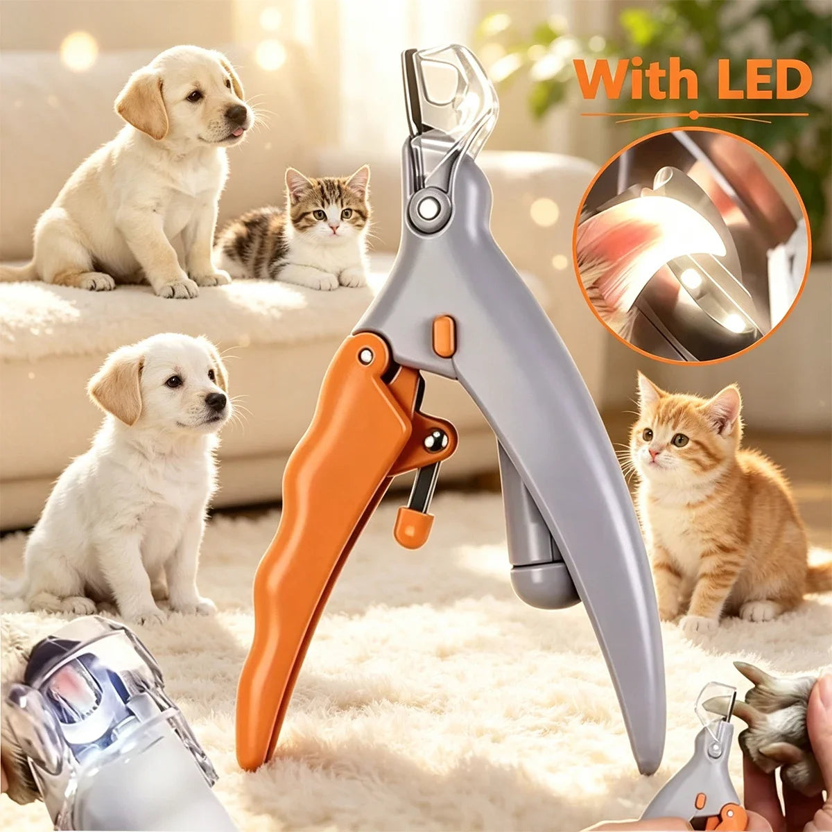 Professional Pet Nail Clipper With Magnifying Led Light