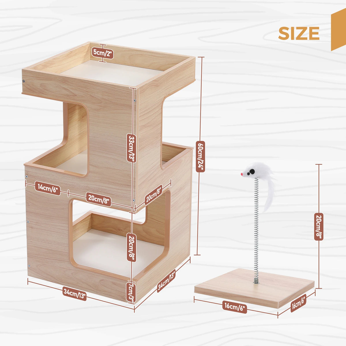 PAWZ Road Modern Wood Cat Condo House With Scratching Pad
