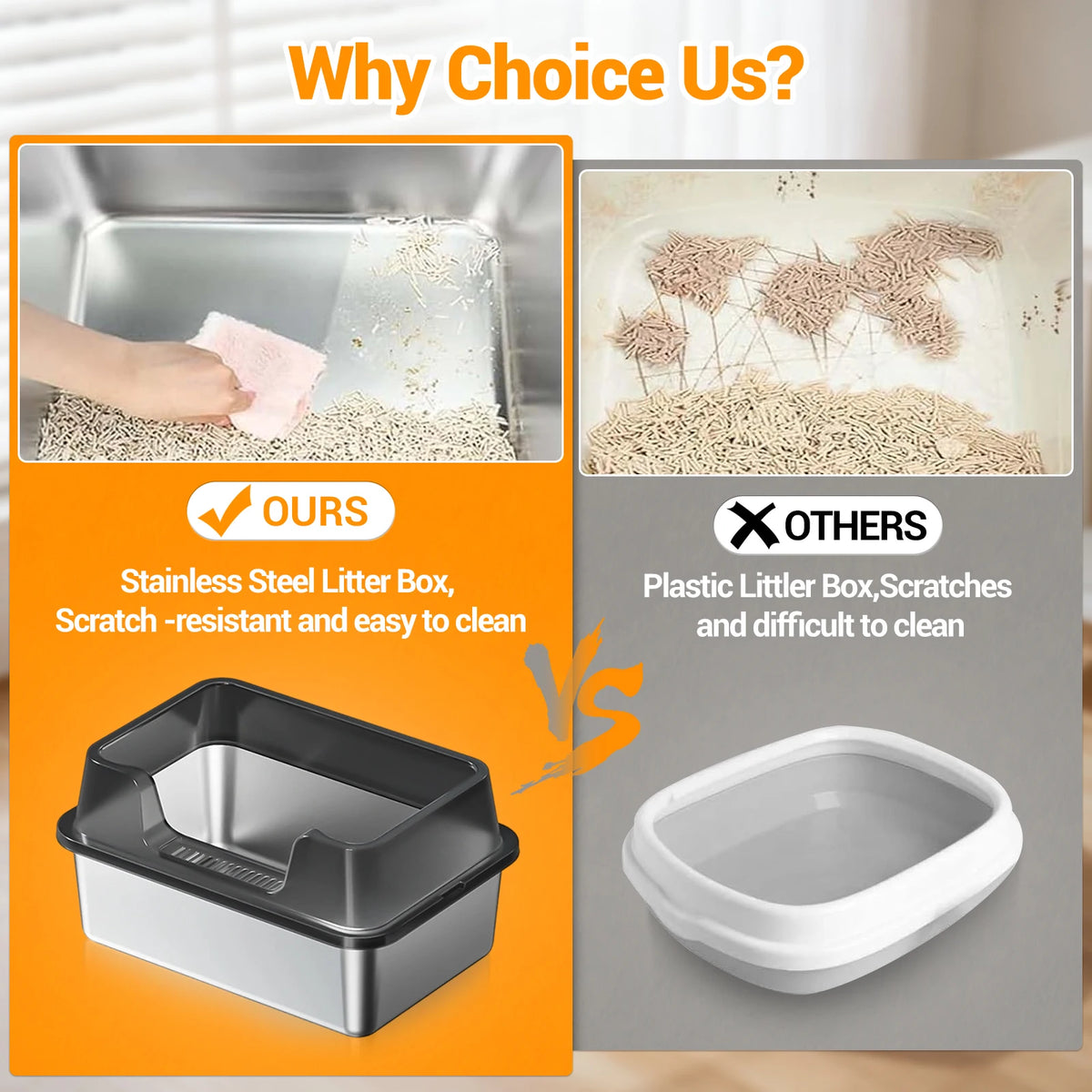 EliteZ Stainless Steel Cat Litter Box Odor Resistant Durable Design