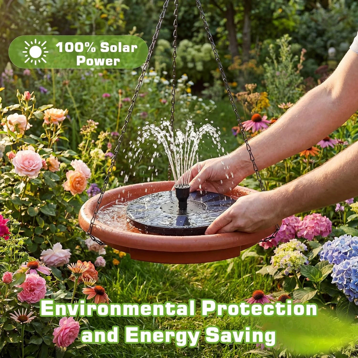 Hanging Solar Bird Bath With Integrated Fountain And Stepping Rungs