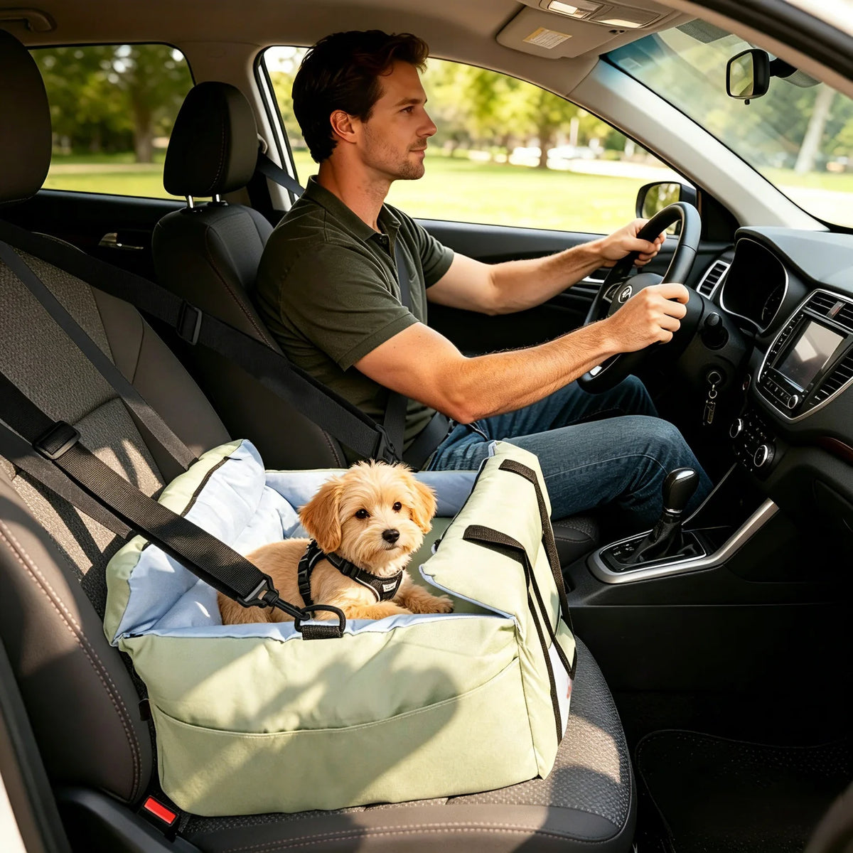 Soft Dog Car Seat With Safety Belt And Storage Pocket
