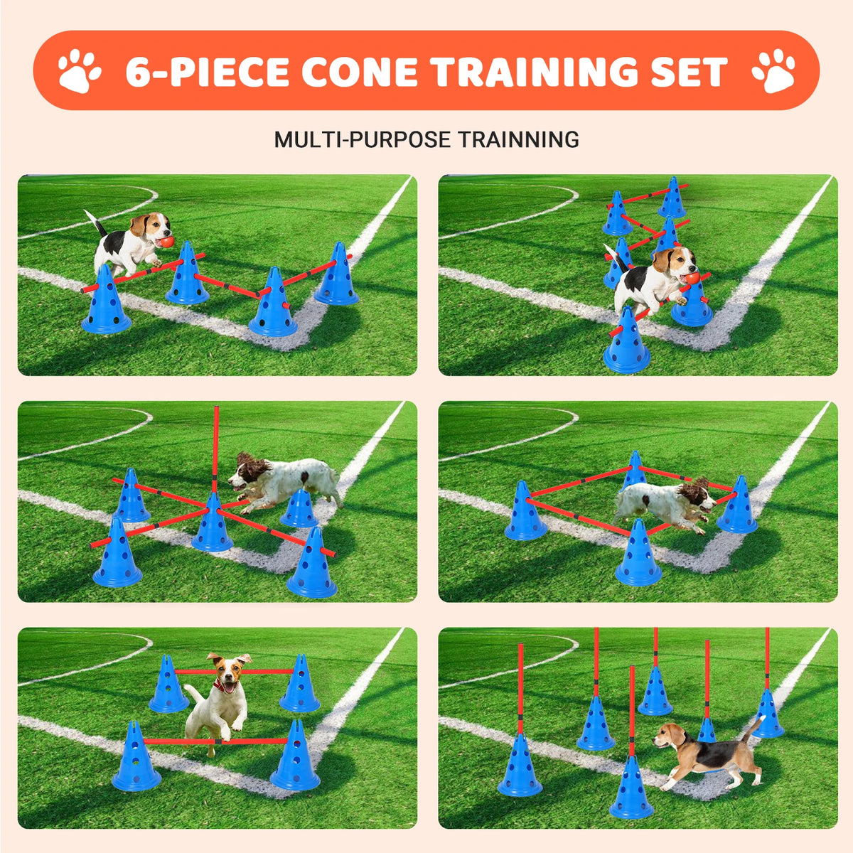 Adjustable Dog Agility Training Cone And Pole Set With Bag